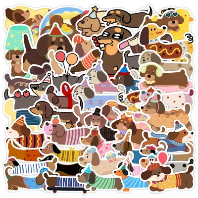 50-Sheet Dachshund Doodle Stickers Roll - EN71 Certified Waterproof Vinyl for Cups & Phone Aesthetics