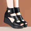 34–41 Damen-Sandalen, Sommer 2025, Plattform, Rom, Ausschnitte, Keilabsatz, Damenschuh, Angebote, Kleid, Peep-Toe, schwarzer Luxus-Designer-Schuh