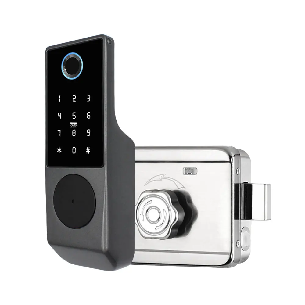 Wasserdichtes Tuya Smart Double Side Fingerabdruckschloss Keyless Entry Motor Felgentürschloss 2,4G Wifi Fernbedienung mit Alexa Echo Image