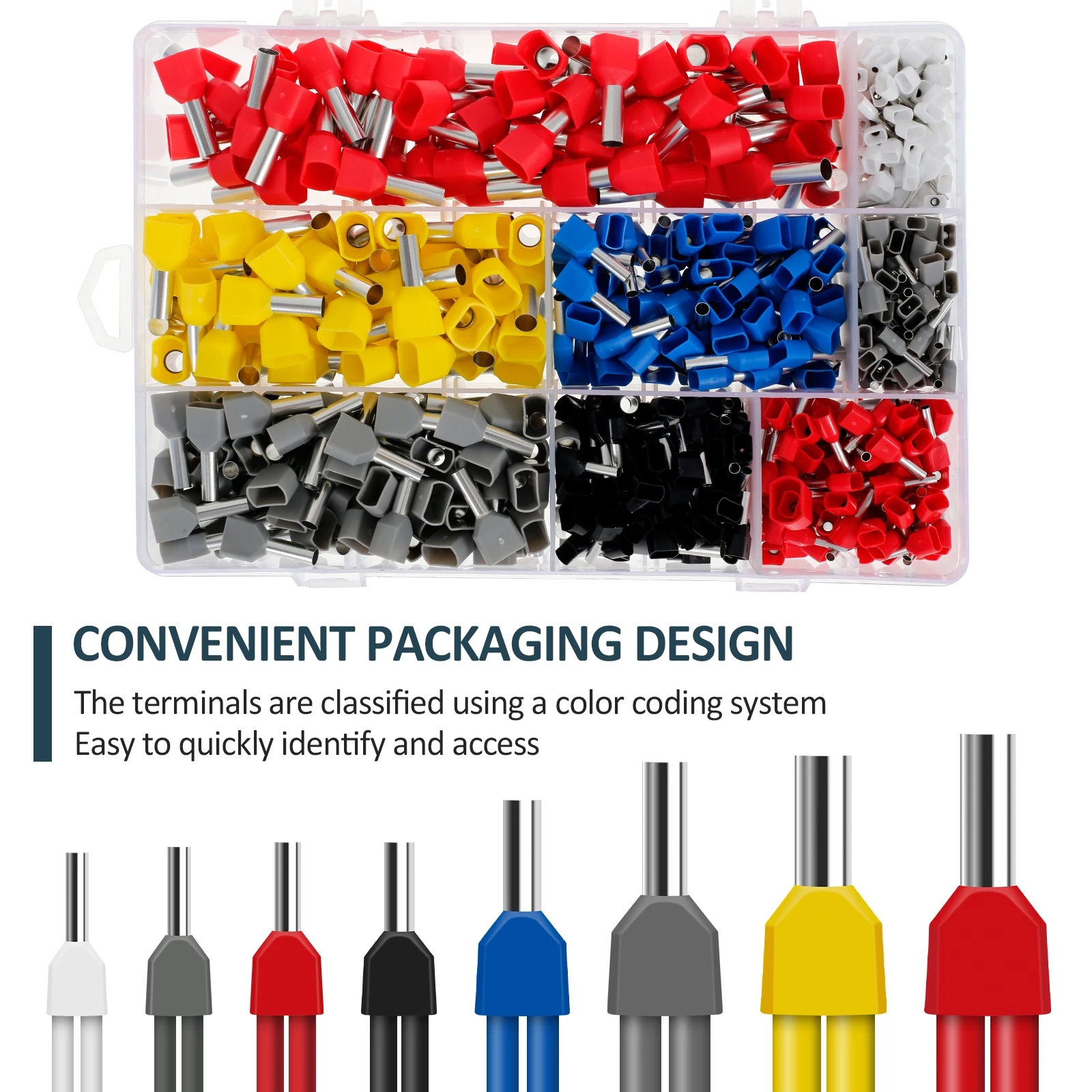 750 Stück Zwillingsdraht-Endhülsen-Set 0,5–10 mm2, Doppeldraht-Endhülsen, isolierte Aderendhülsen, Kabelendhülsen für Drahtanschluss Image
