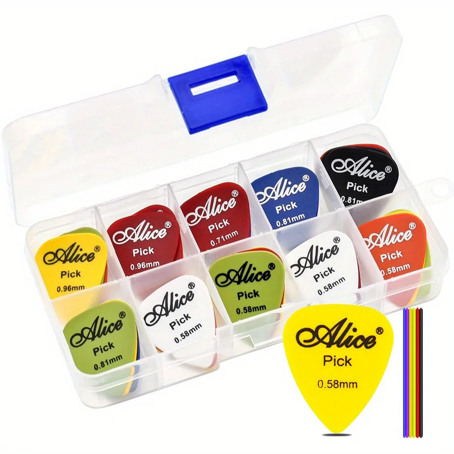 30-teiliges Alice-Gitarren-Picks-Set mit variabler Dicke von 0,58 mm bis 1,50 mm, langlebige Kunststoff-Picks mit einem transparenten Aufbewahrungskoffer JXB Image