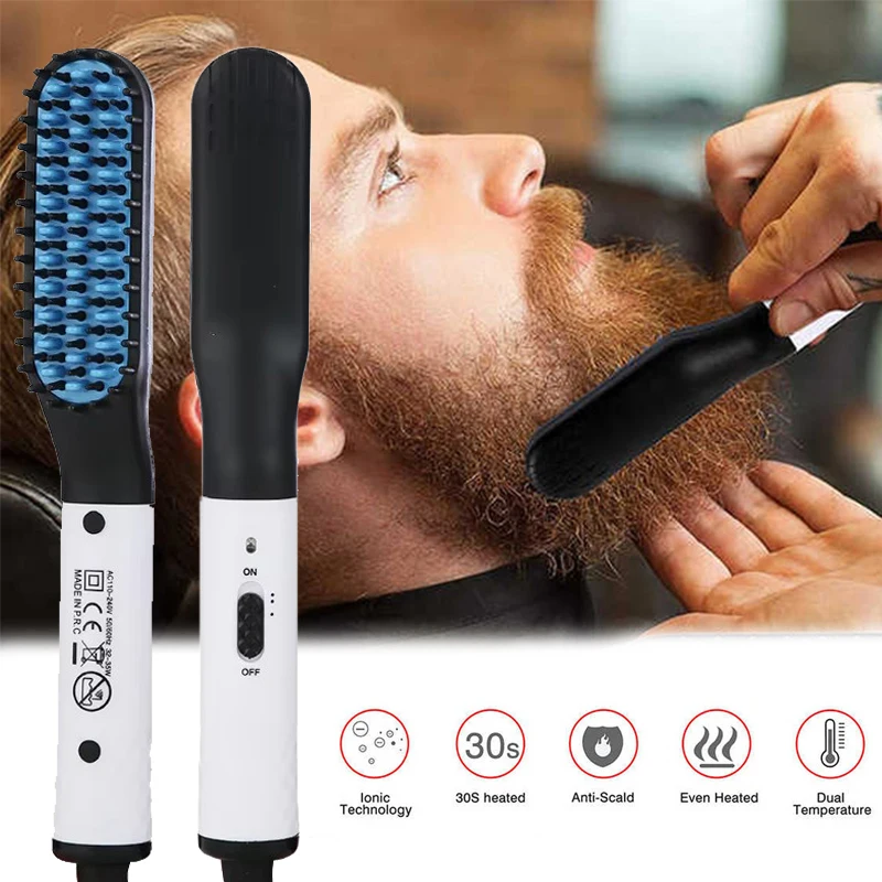 Tragbare Handheld 2 In 1 Elektronische Schnell Eisen Bart Glättung Bart Haarglätter Pinsel Bügeln Kamm Für Männer Image