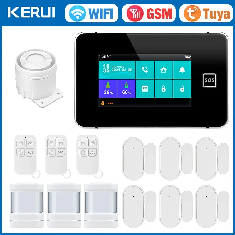 KERUI G60B 2G WIFI GSM Alarm System 4,3 zoll Touch Screen Panel Tuya Smart Home Alarm mit Temperatur Feuchtigkeit display für Haus Image