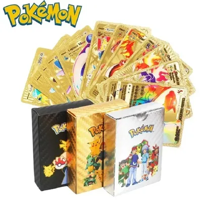 55 Stück Pokemon Goldfolienkarte VMAX GX Karten Englisch Französisch Deutsch Pikachu Charizard Arceus Farbe Pokémon Sammelkarten Geschenk Image