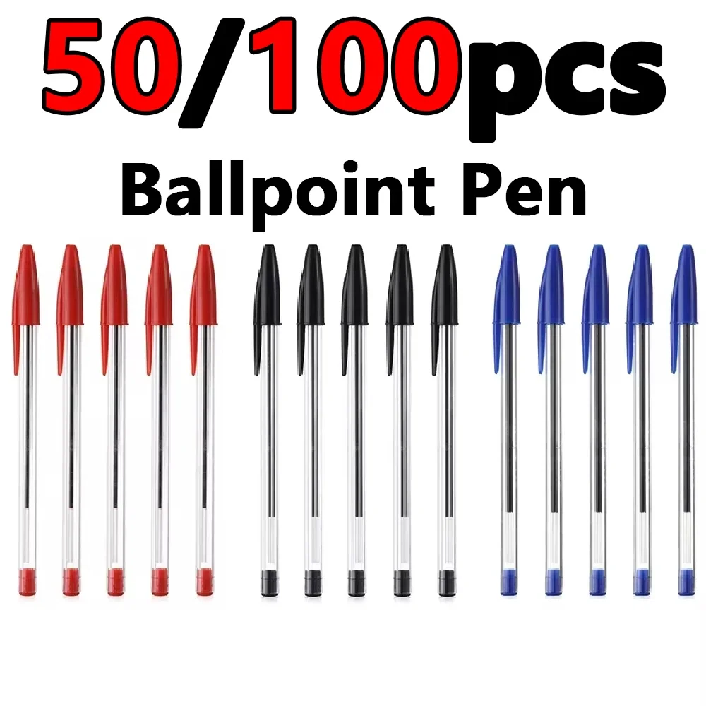50/100 Stück Kugelschreiber 1,0 mm blau schwarz Kunststoff Kugelschreiber Student Geschenk Schule Bürobedarf langlebiges glattes Schreiben Image