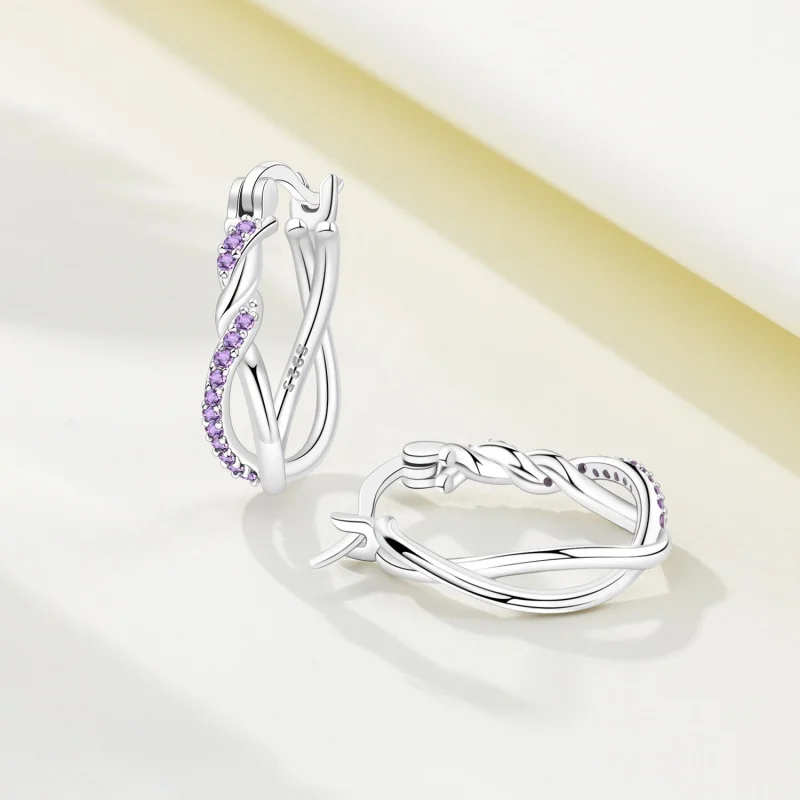 MISEFF 2025 925 Sterling Silber Lila Twist Streifen Glückssymbol Doppel Creolen Für Hochzeit Verlobung Schmuck Geschenke Image