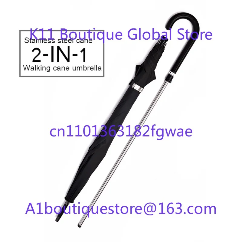 Einfacher Selbstverteidigungs-Regenschirm, kreativer langer Griff, gerader Stange, sonniger Regen, schwarzer Kunststoff-Sonnenschutz, Sonnenschutz, kann herausgezogen werden Image