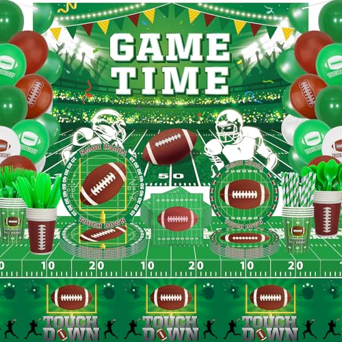 200 Pack Football Birthday Party Decorations Football Party Supplies Tailgate Party Decor Sports Game Tableware Set - Football Theme Plates, Balloons, Backdrop, Tablecloth, Cups, Napkins Serves 20