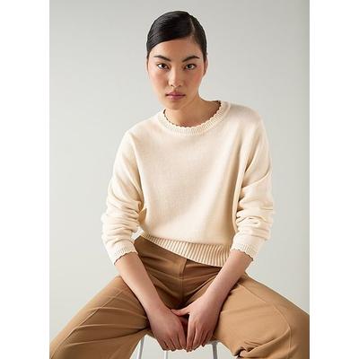 Sandy Ivory Cotton and Cashmere Blend Relaxed Sweater, Ivory