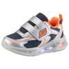 Sneaker SKECHERS "SKECHERS METEOR-LIGHTS", Kinder, Gr. 22, bunt (silberfarben, orange), Lederimitat, Textil, kontrastfarbene Details, sportlich, Schuhe, Klettschuh mit Blinkfunktion, Größenschablone zum Download