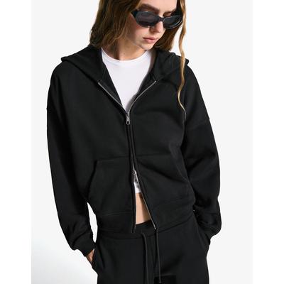 Bershka Oversize Zip-Up Hoodie Women Xs Black