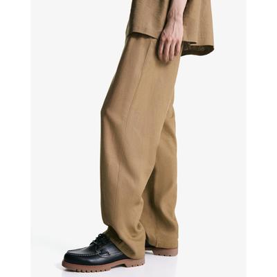 Bershka Wide-Leg Linen Blend Jogger Trousers Men Xl Camel