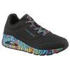 Sneaker SKECHERS "UNO", Damen, Gr. 37, bunt (schwarz, bunt), Lederimitat, kontrastfarbene Details, modisch, Schuhe, Plateausneaker, Schnürschuh mit Keilabsatz
