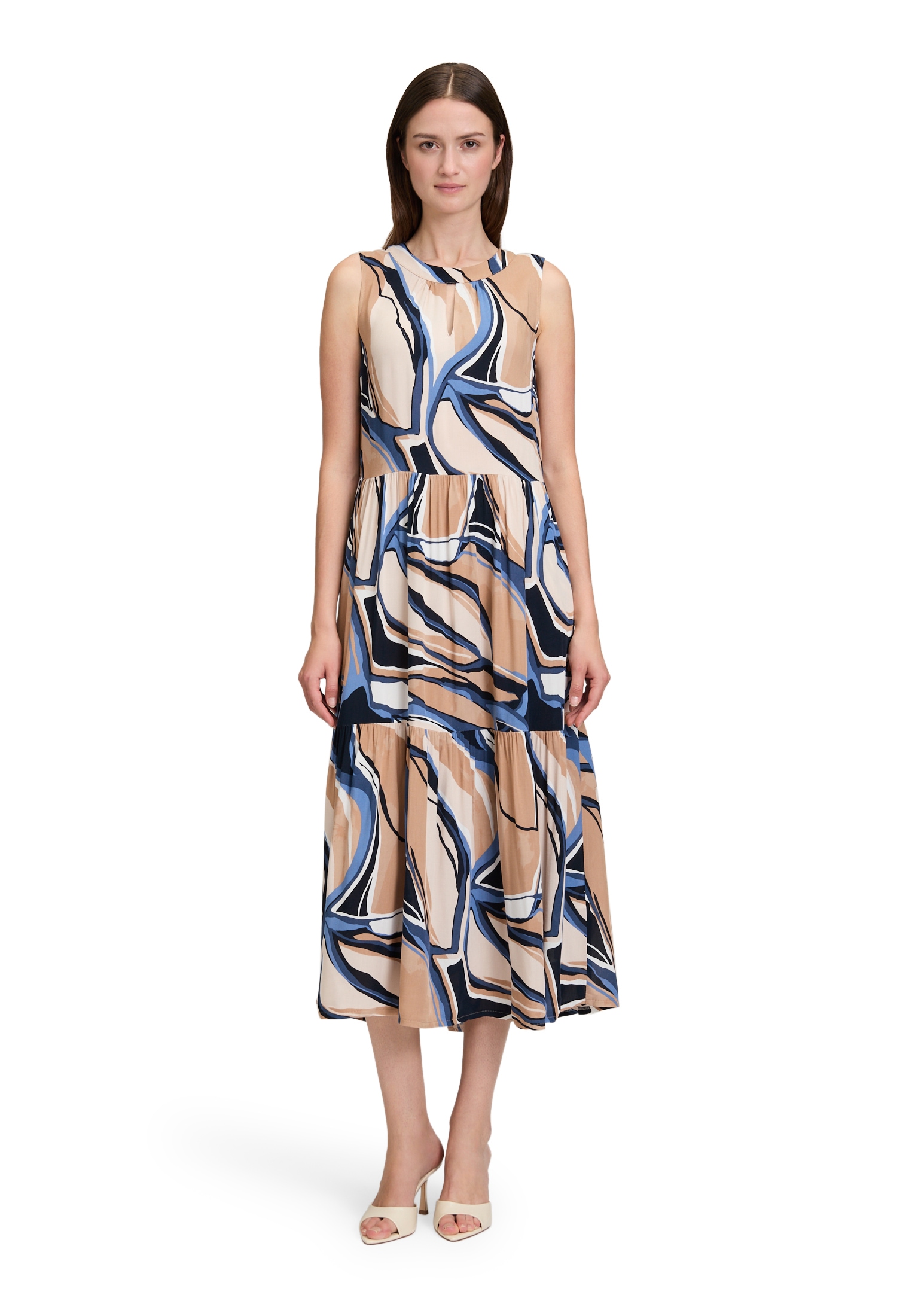 Sommerkleid BETTY & CO "Damen mit Stufenrock", Damen, Gr. 42, Normalgrößen, blau (nature, blau), Obermaterial: 100% Viskose., figurumspielend lang, Rundhals, Kleider Sommerkleid