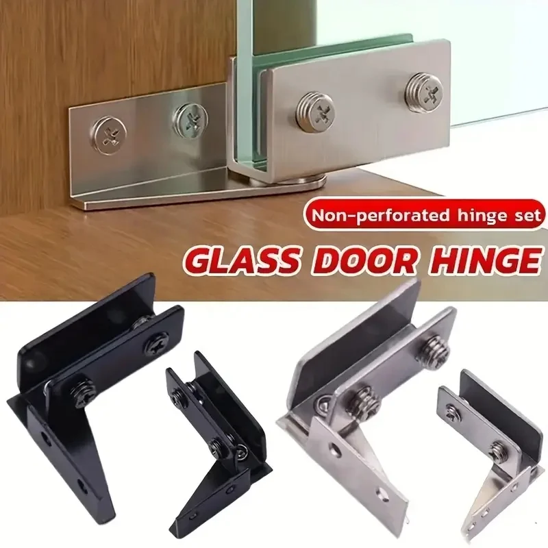 2 Stück nicht perforierte Glastürscharniere, Vitrine-Scharnier, Weinschrank-Glasclip mit drehbarer Welle, Möbeltürscharnier-Hardware
