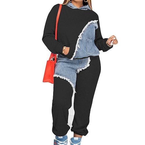 Damen Trainingsanzug Jogginganzug Sportbekleidungsset Tasche Einfarbig Kombination Herbst Winter Schwarz Weiß Fitnessstudio Training Sport Thermowarm Winddicht Weich Langarm Sport Sportkleidung Image