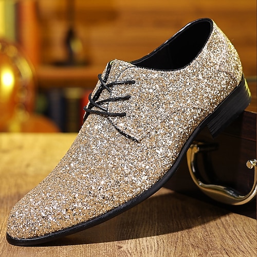 Lila glitzernde Partyschuhe zum Schnüren für Herren – auffälliges, formelles Schuhwerk für Abschlussbälle, Bühnenauftritte und Feiertagsfeiern Image