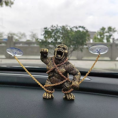 Dekor für das Armaturenbrett des Autos mit einem Gorilla aus Kunstharz, Figur eines kraftvollen, gefesselten Affen, mutige und wilde Gorillastatue aus Kunstharz, künstlerische Tierskulptur zur Image