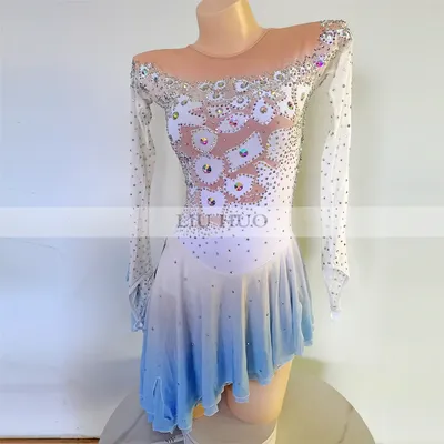 LIUHUO Women Aldult Girl Customize Costume Performance Competition Leotard Ice Figure Skating Dress Dance Blue White Gradient