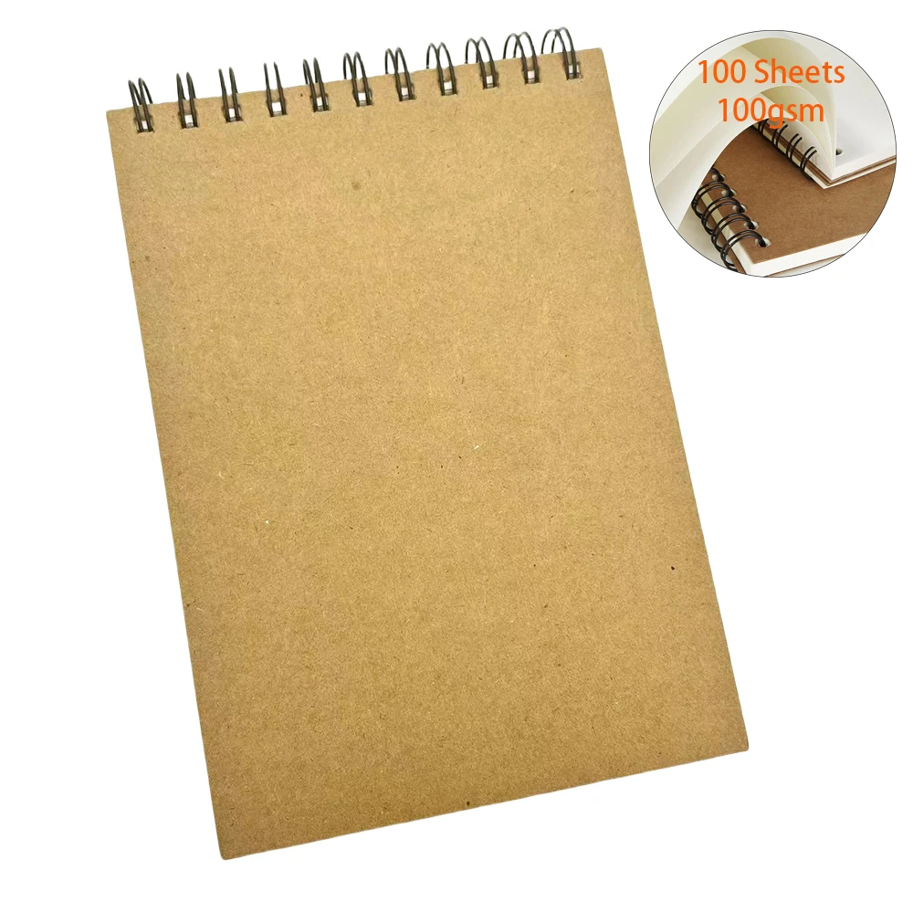 100 Blatt A5/A4-Spiral-Skizzenbuch, 100 g/m2, spiralgebundenes Skizzenbuch mit Kraftüberzug zum Skizzieren, Zeichnen, Scrapbooking (100 Blatt) Image