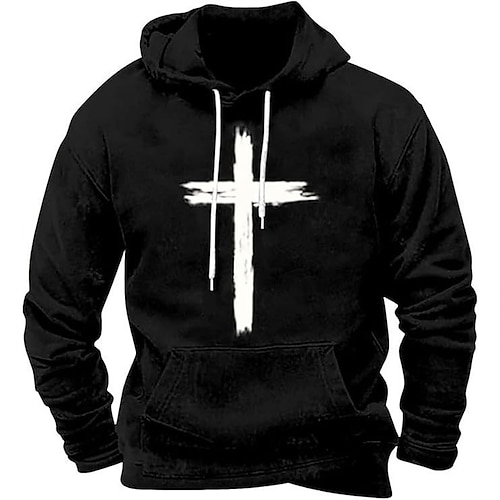 Herren Kapuzensweatshirt Schwarz Weiß Rote Blau Braun Mit Kapuze Kreuz Tasche Druck Sport Outdoor Täglich Ferien Polyester Streetwear Basic Lässig Frühling Herbst Bekleidung Kapuzenpullover Image