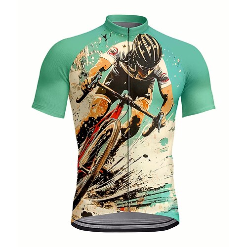 Herren Radtrikot Grafik Geometrisch Kurzarm Fahhrad Trikot Oberteil mit 3 Gesäßtaschen UV-beständig Schnelltrocknend Frontreißverschluss Reflektierende Streifen Sport Grün Bekleidung Image