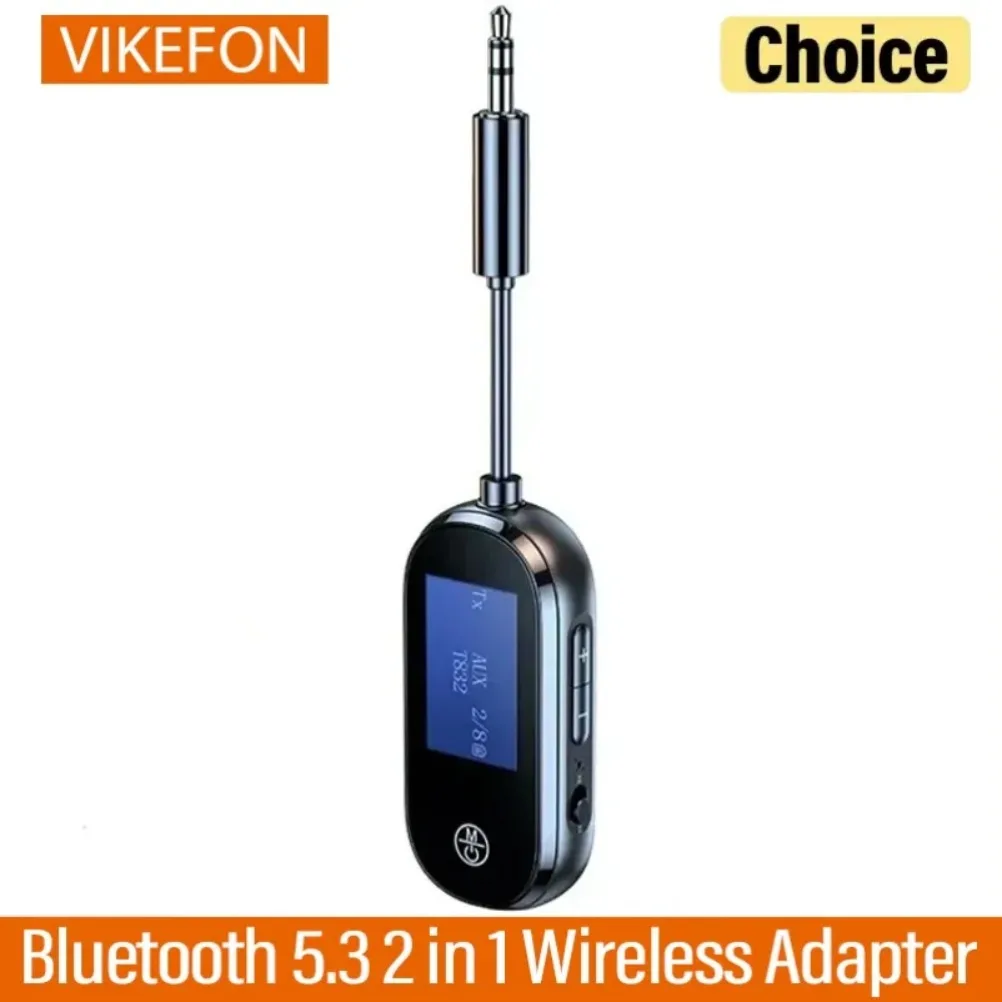 VIKEFON Bluetooth 5.3 Sender Empfänger 2-in-1 Wireless Audio Adapter mit Bildschirm Stereo Auto Musik Kit für TV PC Kopfhörer Image