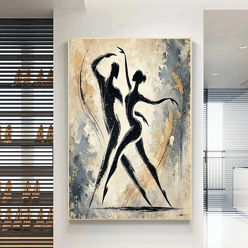handgefertigtes Ölgemälde auf Leinwand, Wandkunst, Dekoration, einfache abstrakte Tanzfigur für die Inneneinrichtung, gespannter Rahmen, hängendes Gemälde/gerolltes rahmenloses, ungedehntes Gemälde Image