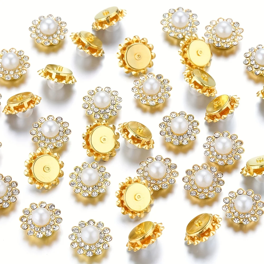 50 Stück Gold- und Silber-Strass-Perlen-Nähperlen – glitzernde und elegante Verzierungen für Schmuck, Heimwerkerarbeiten