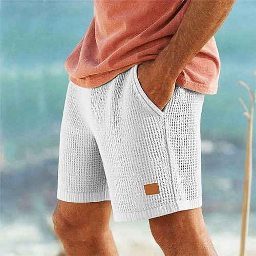 Herren Waffel-Shorts Shorts Sommershorts Freizeitshorts Tasche Elastischer Bund Kordelzug Einfach Komfort Atmungsaktiv Kurz Outdoor Urlaub Sport Lässig Schwarz Weiß Image