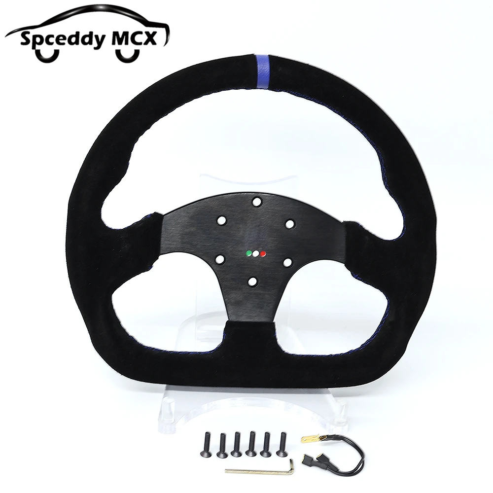 Tipo D 13 pollici 330 Volante da gioco per auto Pelle scamosciata Universale 6 bulloni 70mm Volante da gioco di simulazione da corsa Blu Giallo