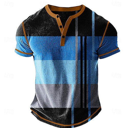 Herren Grafik Karomuster Henley Hemd Waffel-T-Shirt Kurzarm Täglich Retro Vintage Klassisch Sport im Freien Lässig Ferien Frühling Sommer Ganzjahres Grau Blau Grün Violett Orange Henley Henley Image