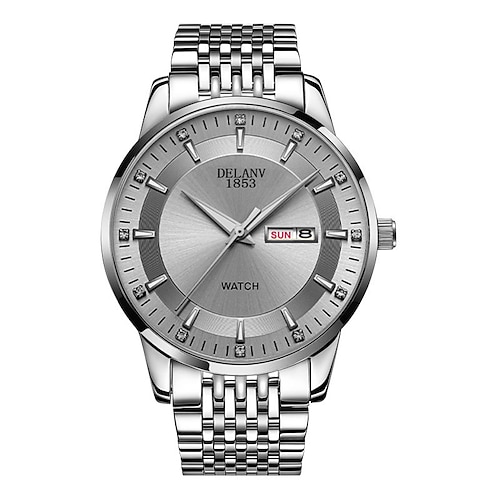 die neue Herren-Business-Uhr mit Edelstahlarmband, großem Zifferblatt, wasserdicht nach IPX7, leuchtender Kalender und Tagesanzeige, lässige Quarzuhr, einfache und vielseitige Herren-Sportarmbanduhr Image