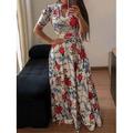 Damen Weiß Rosa Rote Sommer Maxikleid A Linie Kleid Halbformelle Kleider Outdoor Urlaub Normale Passform Blumen Rollkragen