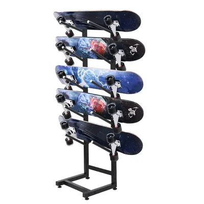 Single/Double Sided Skateboard Rack, 5-Tier Metal Skate Board Organizer, Freestanding Snowboard Holder for Home Gym
