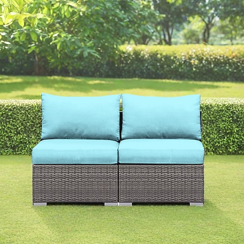 2-teilige wasserdichte Outdoor-Kissenbezüge für Ecksofas, wetterfeste graue PE-Rattan-Sitzgruppen, Outdoor-Zweisitzer, Terrassenmöbel für Balkon, Garten und Pool