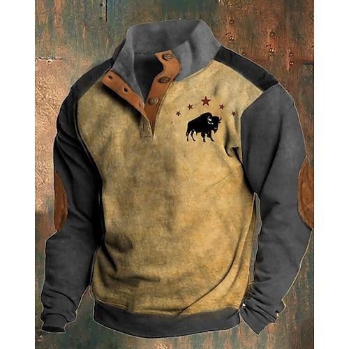 Herren Sweatshirt Braun Grün Grau Polokragen Farbblock Kuh Patchwork Druck Sport Outdoor Täglich Ferien Polyester Vintage Streetwear Basic Frühling Herbst Bekleidung Kapuzenpullover Sweatshirts