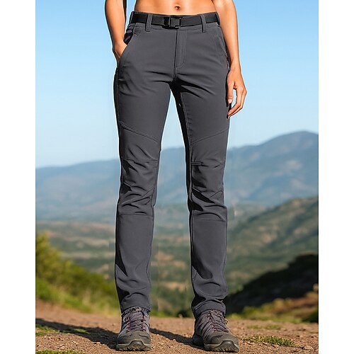 Damen Wanderhosen Wintermantel Regenhose zum Wandern Fleecehosen Frühling Herbst Außen Normale Passform Thermik Wasserdicht Winddicht Unterteile Tasche Schwarz Purpur Camping / Wandern Laufen S M L Image