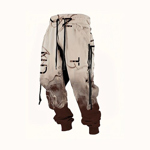 Herren Farbverlauf Buchstabendruck Jogginghose Hose Mittlere Taille Kordelzug Elastischer Bund Lässig Joggen Streetwear Trainieren Sportliche Jogginghose mit Taschen Frühling Herbst 3D-Druck Schwarz Image