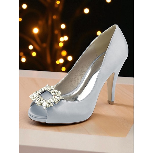 Damen-Pumps mit Peep-Toe aus Satin und Kristallschnalle – klassische High Heels für Damen, perfekt für Cocktailpartys und Abendveranstaltungen Image
