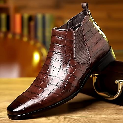 Herren Stiefel Chelsea-Stiefel Spaziergang Vintage Lässig PU Leder Bequem Rutschfest Warm Loafer Wein Schwarz Herbst Winter