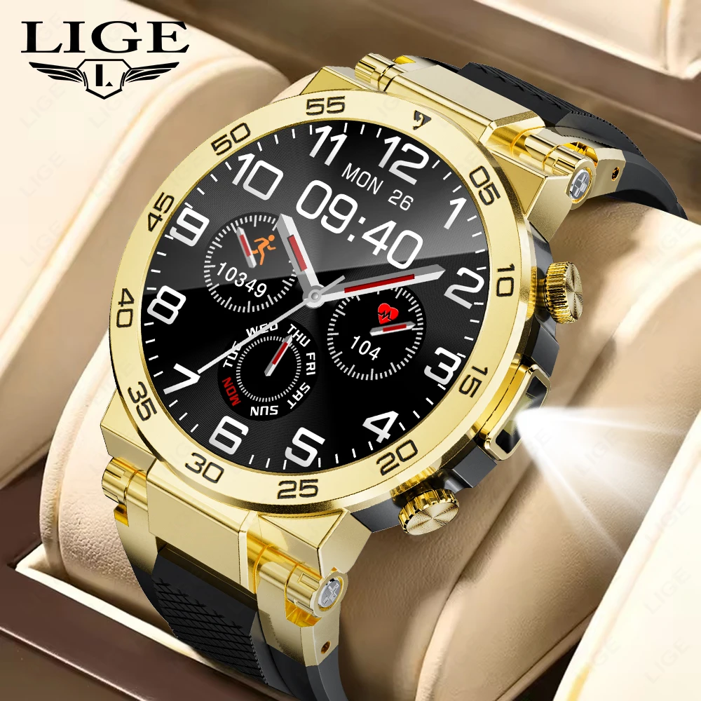 LIGE LED Taschenlampe Smart Uhr Benutzerdefinierte Uhr Gesicht Bluetooth Anruf Uhren Sport Blut Sauerstoff Monitor Smartwatch Für Huawei Xiaomi Image