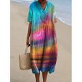 Damen Midikleid Sommerkleid A Linie Kleid Urlaub Lässig Strand Party Ausgehen Strand Lässiger Schnitt Ombre Grafik Kurzarm V Ausschnitt Rosa Sommer Frühling