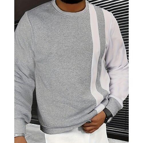 Herren Sweatshirt Hellgrau Rundhalsausschnitt Farbblock Sport Outdoor Täglich Ferien Polyester Streetwear Basic Lässig Frühling Herbst Bekleidung Kapuzenpullover Sweatshirts Langarm