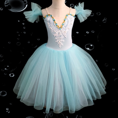 Tanzkleidung für Kinder Ballett Tutu Kleid Kleid Strass Spitze Stickerei Mädchen Ausbildung Leistung Ärmellos Hoch Gitter Polyester Image