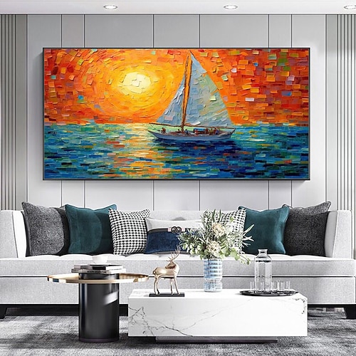 Mintura handgefertigte abstrakte Ölgemälde auf Leinwand, Wandkunst, Dekoration, modernes Schiffslandschaftsbild für die Inneneinrichtung, gerolltes, rahmenloses, ungedehntes Gemälde Image