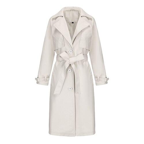 Damen Mantel Bequem Knöpfe Mode Streetstyle Einfach Outdoor Alltagstauglich Lang Umlegekragen Normale Passform Langarm Oberbekleidung Schwarz Marineblau Beige Herbst Winter