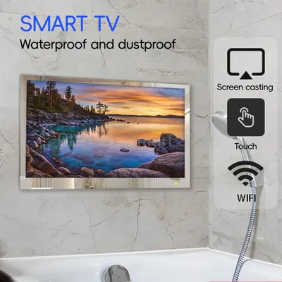 Smart Screen TV Wall-mounted LED Multi-sized Monitor for Bathroom Kitchen Mirror Black Waterproof Shower Relax Wireless Casting
