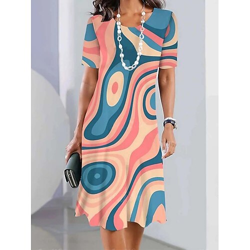 Damen Midikleid Sommerkleid Lässig Outdoor Ausgehen Normale Passform Ombre Farbblock Kurzarm V Ausschnitt Schwarz Rosa Orange Grün Sommer Image