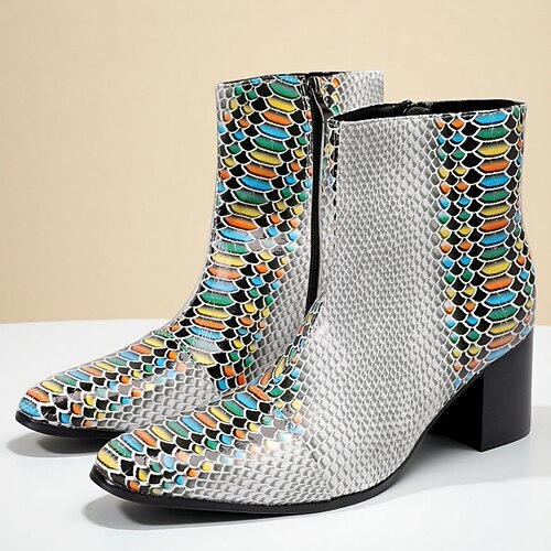 Bunte Herrenstiefel mit Python-Print und Reißverschluss aus echtem Leder im auffälligen exotischen Stil für Künstler, Modenschauen und trendige Streetwear Image